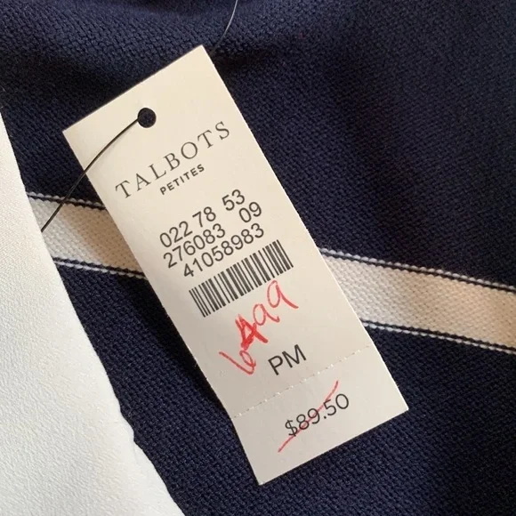 Talbots sz Mp navy blue and white striped sweater with removable collar - Picture 4 of 6